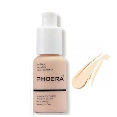 Image of Aquapurity Phoera® Full Coverage Foundation Soft Matte Oil Control Concealer 30ml Flawless Cream Smooth Long Lasting 24HR UK (F101 PORCELAIN)