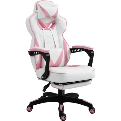 Image of Vinsetto Gaming Chair Ergonomic Reclining W/Manual Footrest Wheels Stylish Office Pink