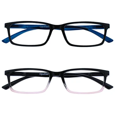 Image of OPULIZE See 2 Pack Blue Light Blocking Reading Glasses Black Pink Computer Gaming Anti Glare Mens Womens BB9 14 +2.00