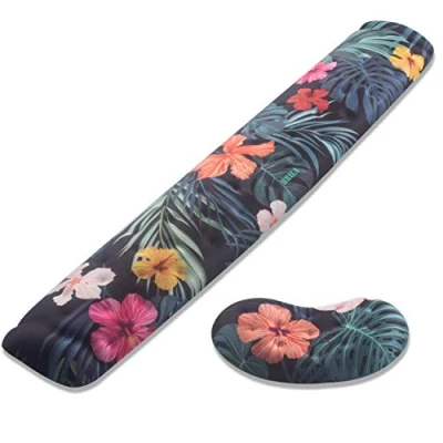 Image of BRILA Memory Foam Mouse &amp; Keyboard Wrist Rest Support Pad Cushion Set for Computer, Laptop, Office Work, PC Gaming Massage Holes Design Easy Typing Pain Relief (Floral Leaves)