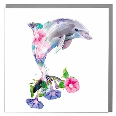 Image of Lola Design Wildlife Botanical Greeting Cards Blank and Envelopes Dolphin Card