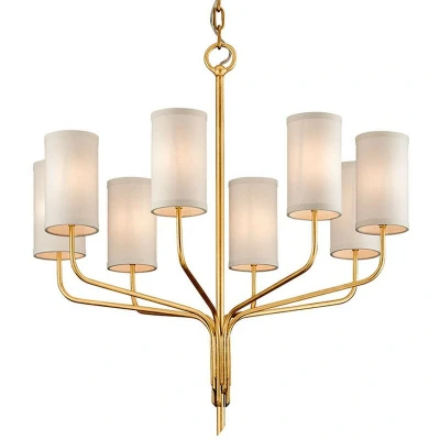 Image of Juniper 8 Light Chandelier Textured Gold Leaf, Fabric Shade