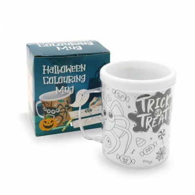 Image of Halloween Games Party Cup Colour Your Own Pack of 1 Plastic Mug with 2 Themed Colouring Sheets Kids Fun Activity Arts and Crafts