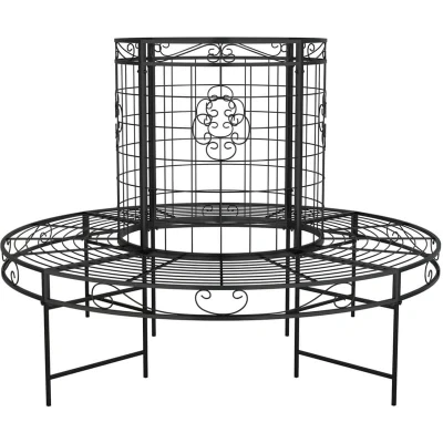 Image of vidaXL Round Tree Bench Ø137 cm Black Steel