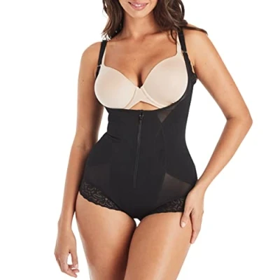 Image of Maidenform Women&#039;s Sculpts Open Bust Bodysuit, Ultra Firm Compression Shapewear Waist, Black, S
