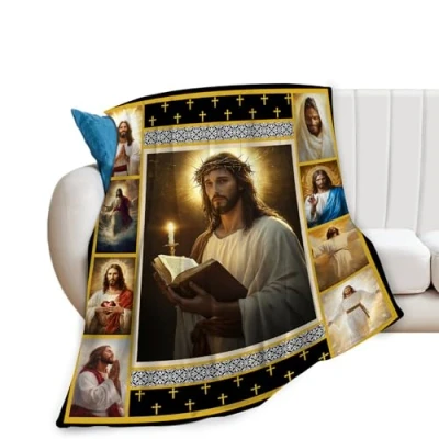 Image of Jesus Blanket Super Soft Warm Christian God Fleece Throw Gift for Women Girls Cozy Fluffy Plush Religious Lightweight Flannel Gifts Blankets Kids Adults 50&quot;X40&quot;