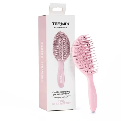 Image of Termix Detangling Hair Brush Fluoride Paddle Goodbye to Pull Detangles &amp; Dries in Record Time Pink Strawberry