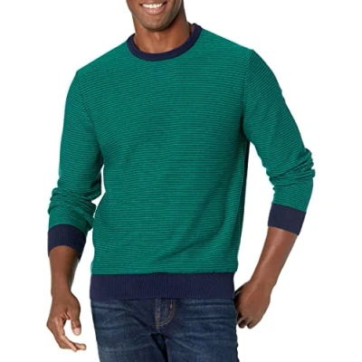 Image of Amazon Essentials Men&#039;s Crew Neck Sweater (Available in Big &amp; Tall), Emerald Green Stripes, S