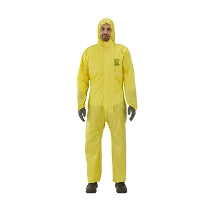 Image of Ansell AlphaTec 2300 Model 132, Disposable Work Overall with Hood, Chemical Protection Type 3/4/5 , Waterproof Coverall Suit, Industrial Safety Workwear, Men Women, Yellow, Size 2XL (1 Unit)