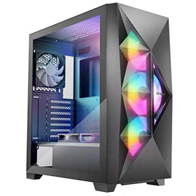 Image of Antec DF800 FLUX Gaming Case w/Glass Window, ATX, 5 x Fans (3 Front ARGB), Geometrical Mesh &amp; Mirror Front, LED Control Button