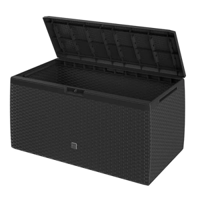 Image of CASARIA® 290L Garden Storage Box Lockable Outdoor Chest Tool Parcel Log Store Weatherproof Plastic with Rattan Effect 117x47x60cm Anthracite