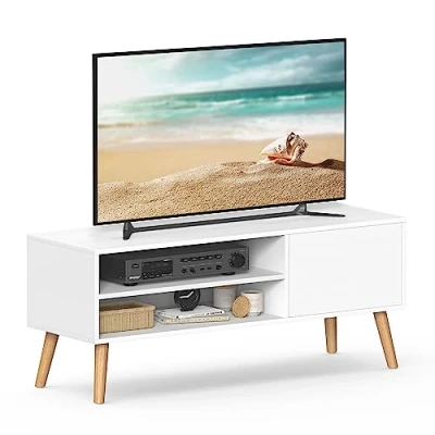 Image of VASAGLE TV Unit, 120 cm Wide Stand Cabinet, for TVs up to 55 Inches, Entertainment Center, Modern Console Living Room, Bedroom, Lounge, White LTV120T46