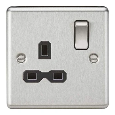 Image of KnightsBridge 13A 1G DP Switched Socket with Black Insert Rounded Edge Brushed Chrome