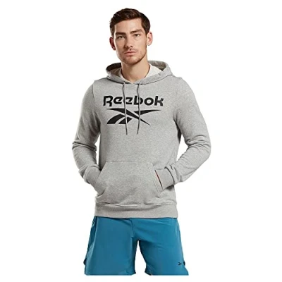 Image of Reebok Men&#039;s Identity French Terry Vector Pullover Long Sleeve Graphic Sweatshirt, Medium Grey Heather, XS