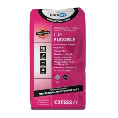 Image of Bond It CTA Flexible Tile Adhesive Grey Cement Ceramic Floor Wall Non Slip 20kg 20 kilograms Paper Sacks Gray Powder Water Resistant Non‐slip