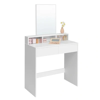 Image of VASAGLE Dressing Table with Large Rectangular Mirror, Vanity 2 Drawers and 3 Open Compartments, Table, Modern Style, White RDT113W01