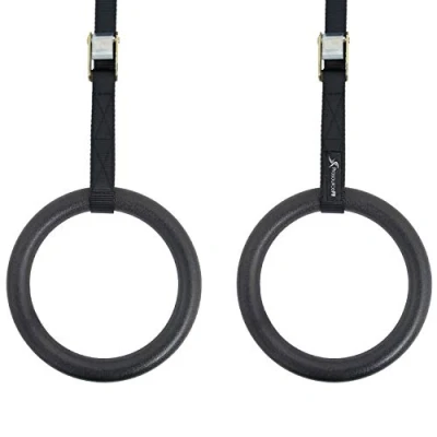 Image of ProsourceFit Wooden Gymnastics Rings with Straps for Total Body Conditioning at Home