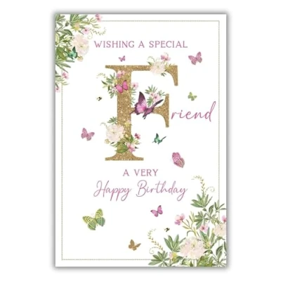 Image of Nigel Quiney &#039;Special Friend&#039; Female Birthday Card for Women/Girls Butterflies &amp; Flowers with Foil Details Eco Friendly Recyclable