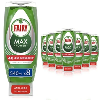 Image of Fairy MaxPower Washing Up Liquid 4.32 L (540 ML x 8), Easy &amp; Effortless Cleaning, Even On Your Greasiest Pots Pans