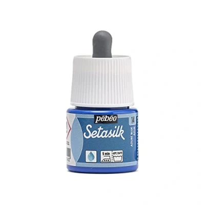 Image of Pebeo Setasilk Azure Blue 45 ml bottle Silk paint Pipette cap