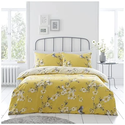 Image of GC GAVENO CAVAILIA Floral Kingsize Duvet Cover Set, Botanical Vintage Bedding Sets, Reversible King Size Quilt Covers, Ochre