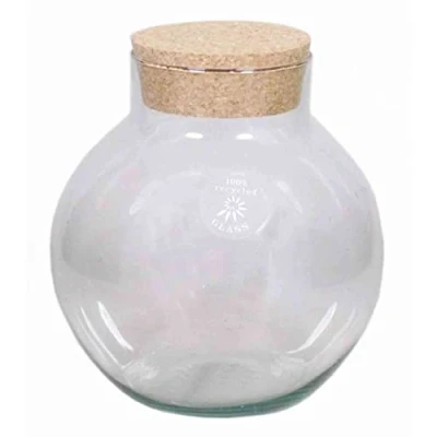 Image of INNA Glas Terrarium GASPAR, with cork lid, ball/round, clear, 8&quot;/20cm, Ø4.7/12cm, Ø8/19cm Glass recipient/Glas container