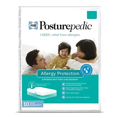 Image of Sealy Posturepedic Allergy Protection Zippered Mattress Protector, White