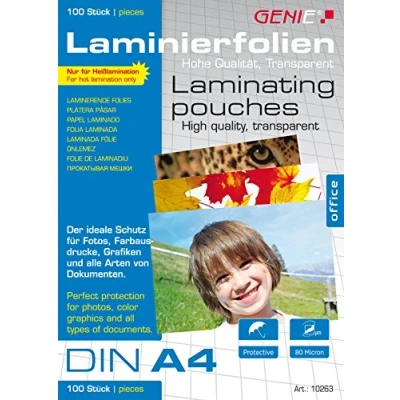 Image of Genie DIN A4 Laminating Film Sheets 80 Micron Pack of 100