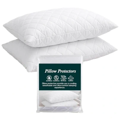 Image of EDS Pillow Protectors Pack OF 2 Quilted and Zipped Anti Allergy Soft Comfortable Microfiber Pillowcase Breathable (PACK 2)