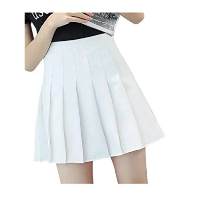 Image of nonotse Women Girls High Waist Pleated Skater Tennis School Short Skirt (White, S)
