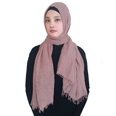 Image of Lina &amp; Lily Plain Colour Crepe Crinkled Scarf Hijab with Frayed Edges (Puce)