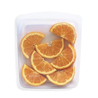 Image of Stasher Silicone Reusable Storage Bag, Quart (Clear), Food Meal Prep Container, Lunch, Travel, Makeup, Gym Freezer, Oven, Microwave, Dishwasher Safe, Leakproof