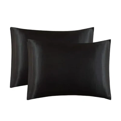 Image of Juwenin Home 2 Pack Satin Silk pillow Case Soft Pure Mulberry Cover for Hair and Skin with Envelope Closure (Black, Standard(50x75cm))