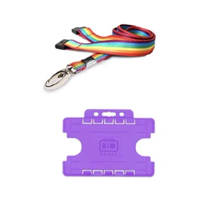 Image of ID Card It Rainbow Lanyard Neck Strap with Safety Breakaway and Strong Clip Pass Badge Holder for Work, Office, Nurses, Pride (Metal Purple Double)