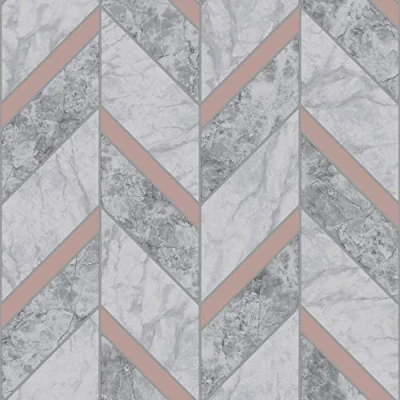 Image of Tiling on a Roll Carrara Tile Wallpaper Charcoal/Rose Gold Holden 89342