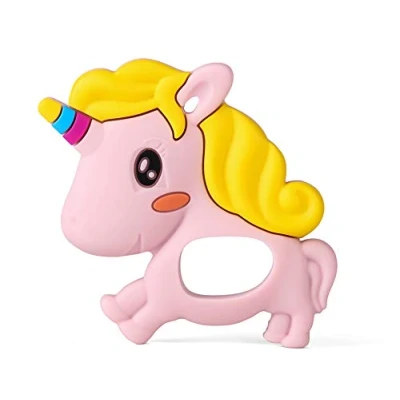 Image of PREMYO Teething Toy for Baby Teether Silicone Soothes Sore Gum Pain Easy to Grab BPA Free Unicorn Pink