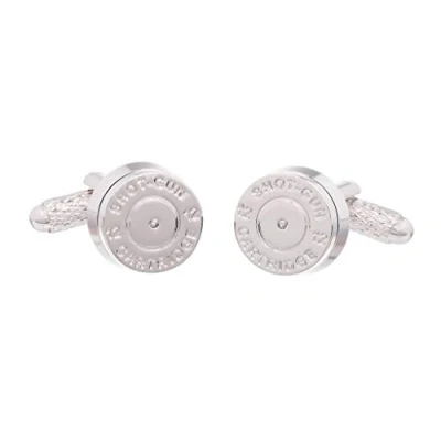 Image of Onyx Art Cufflinks Shotgun Cartridge End Cap for Men Silver Colour 12 Bore Presented in Cufflink Gift Box