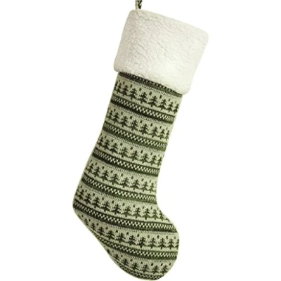 Image of SORRENTO Nordic Chunky Knitted Body,Sherpa Cuff, Christmas Stocking 10 x19 Green(10 15 DAYS DELIVERY)