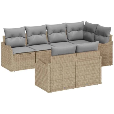 Image of vidaXL 7 Piece Garden Sofa Set with Cushions Beige Poly Rattan