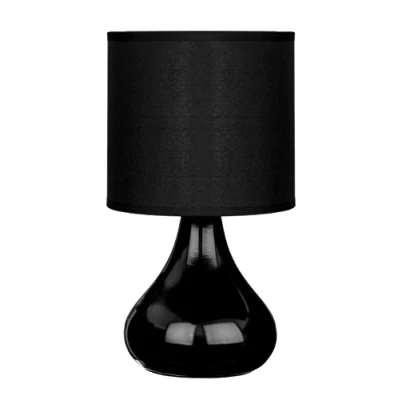Image of Premier Housewares E14 40 W Small Edison Screw with Bulbus Ceramic Table Lamp in Fabric Shade Black