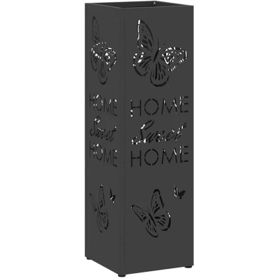 Image of vidaXL Umbrella Stand Black Metal Medium Decorative Inlays