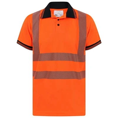Image of Aztec High Vis Visibility Short Sleeve Polo Neck T Shirt Hi Shirts Viz Safety Work Reflective Tape Top (Orange 5X Large)