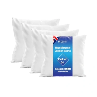 Image of Rohi Set of 4 Hypoallergic Cushion pads 75cm x White polyster square Cushions Standard stuffer pack inserts (Pack 30&quot;x30&quot;)