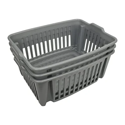 Image of FenixDepot 3 Stackable Storage Plastic Baskets Large, 43x33 cm Set of (Silver)