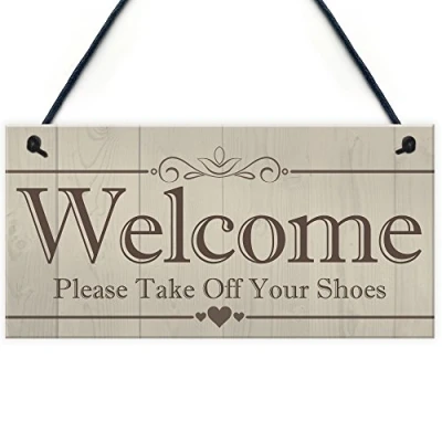Image of RED OCEAN Welcome Please Take Off Your Shoes Hanging Plaque Sign House Porch Decor Gift
