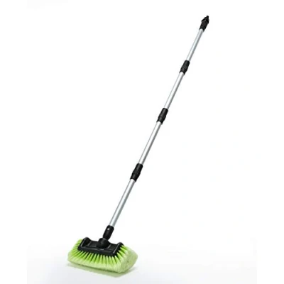 Image of Car Wash Brush 12&quot; with Long Handle Soft Bristle Scrub for Car, Truck, Boat, RV, House Siding, Deck Camper Exterior Washing Cleaning Green