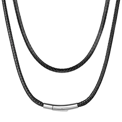 Image of ChainsHouse Rope Necklace Leather Cord With Clasp Black String Waxed
