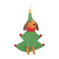 Image of Gisela Graham Felt Dog with Tree Outfit Christmas Decoration