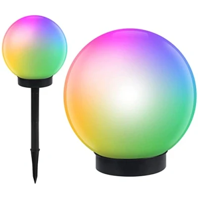 Image of Green Blue Solar LED Light Garden Freestanding Lamp Ball Round White Multicolor (Multicolor 1 pcs 20cm)