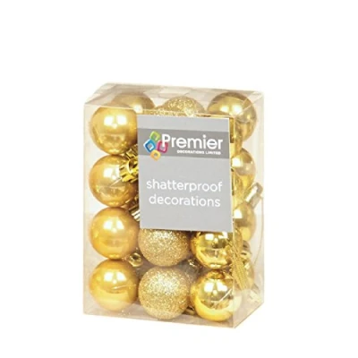 Image of 24 x Gold shatterproof Christmas tree Baubles Decorations Mixed finishes